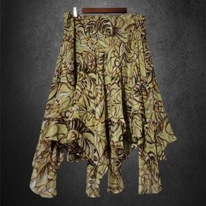 Vintage 90s ✨️ sparkly fairycore green asymmetrical flowey skirt